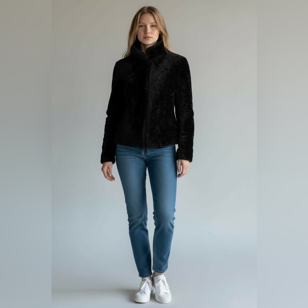 KUT from the Kloth Black Faux Fur Jacket Size Small EUC